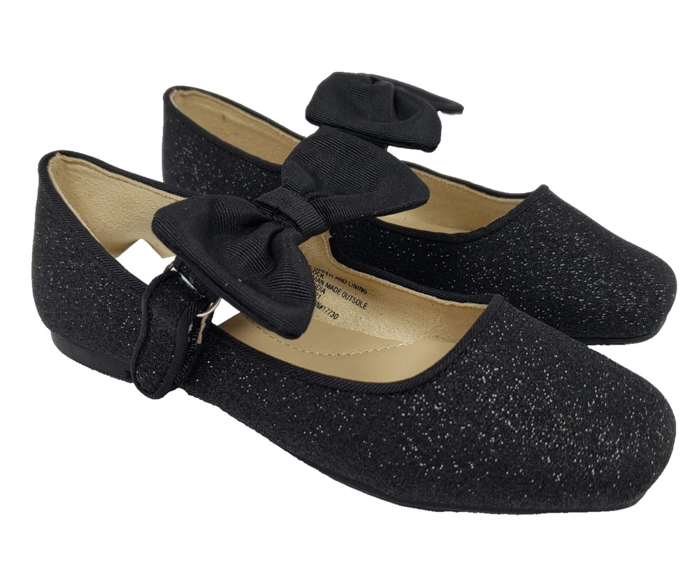 Cat & Jack Girls Size 12 Black Glitter Dress Juni Bow Ballet Flat Shoes